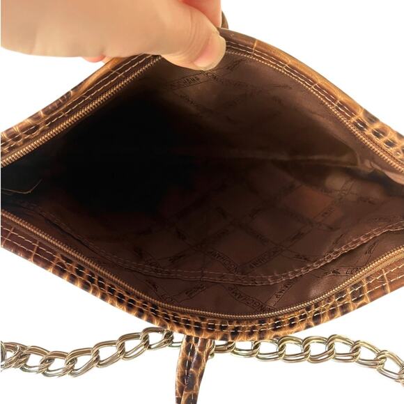 Longchamp Roseau Croc Embossed Leather Shoulder Baguette Bag Brown Vintage Y2K - Picture 6 of 10